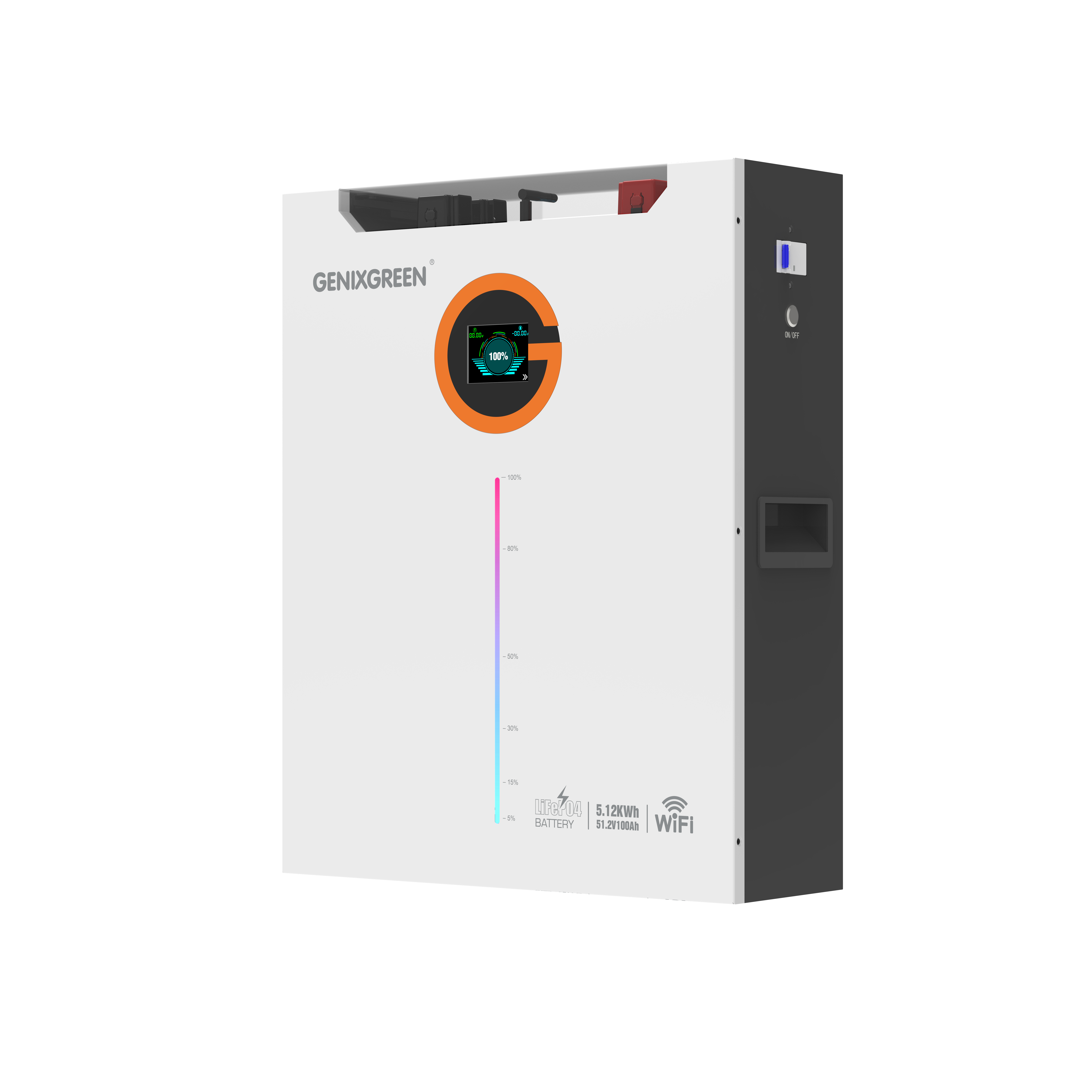 Genix Green Lithium Battery 51.2v 100Ah with Digital Display